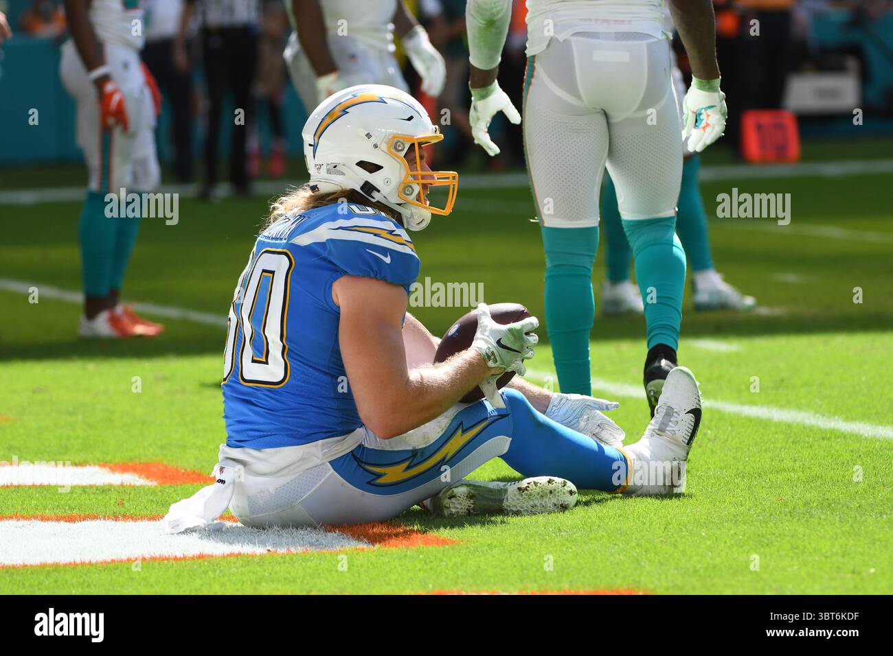 29. September 2019: Sean Culkin #80 von den Los Angeles Chargers in Aktion während des NFL-Fußballspiels zwischen den Miami Dolphins und Los Angeles Chargers im Hard Rock Stadium in Miami Gardens FL. Die Chargers besiegten die Dolphins 30-10.(Credit Image: &Copy; JC Ridley/CSM via ZUMA Wire) Stockfoto