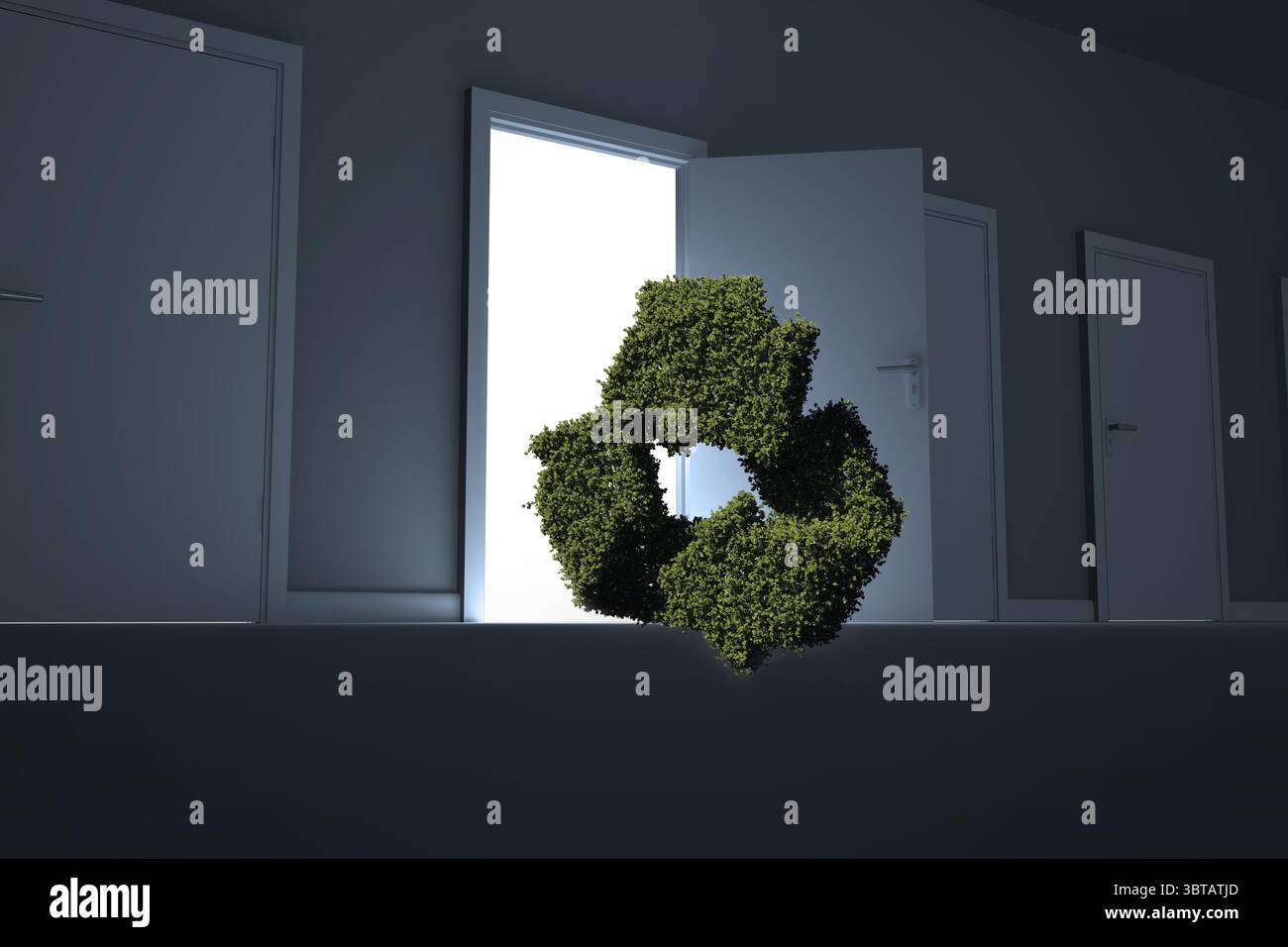 Recycling-Symbol an den Türen Stockfoto