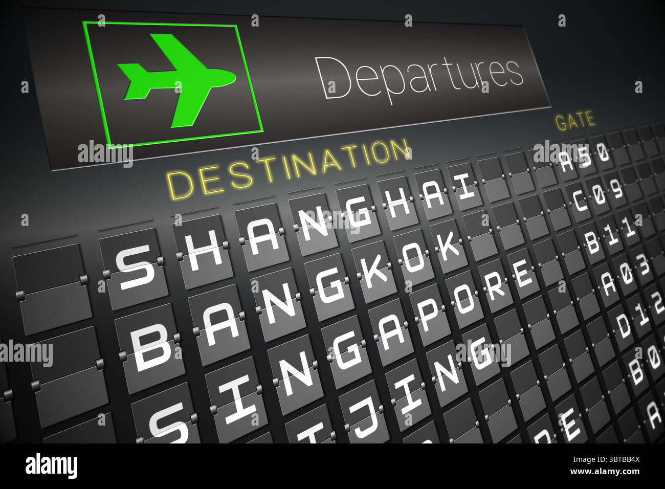 Schwarzen Anzeigentafel für asiatische Städte Stockfoto