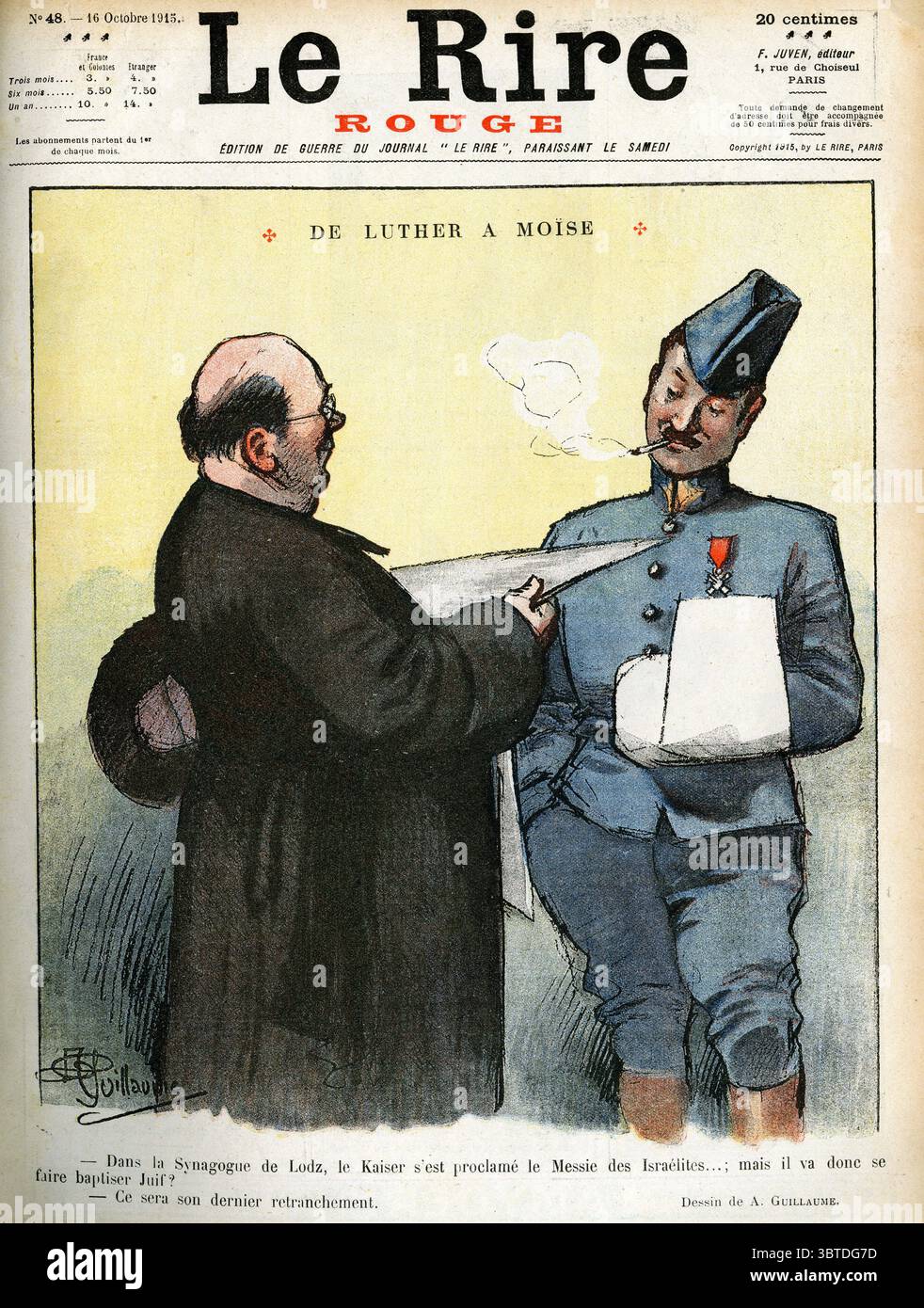 Le Rire, Ein Hauptbuch von luther in der Synagoge von lodz, wurde der Kaiser zum Messias der Israeliten erklärt, aber er wird getauft werden juf getan? Dies ist sein letzter Stand, der von Einem Guillaume am 16. Oktober 1915 gezeichnet wurde Stockfoto