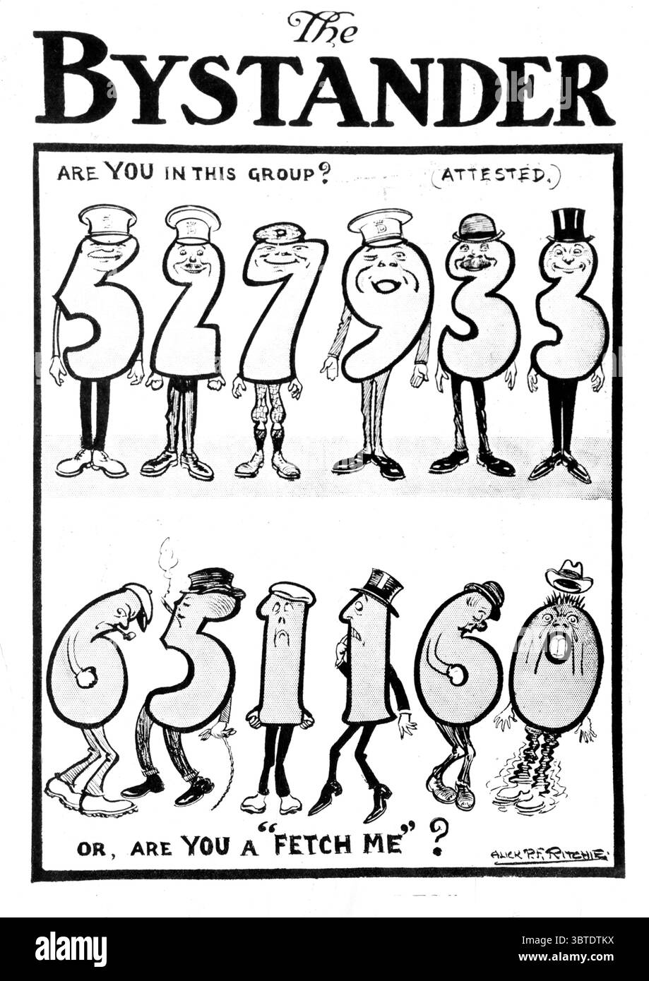 Zuschauer-Cartoon über diejenigen, die es versäumt haben, sich freiwillig anzumelden Stockfoto