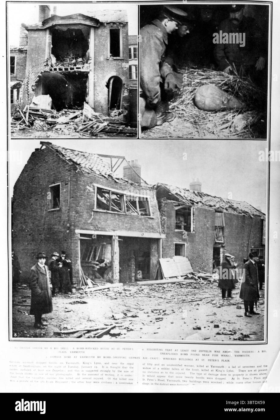 Bombenabwurf an der Ostküste, Schaden in Yarmouth. 1915 Stockfoto