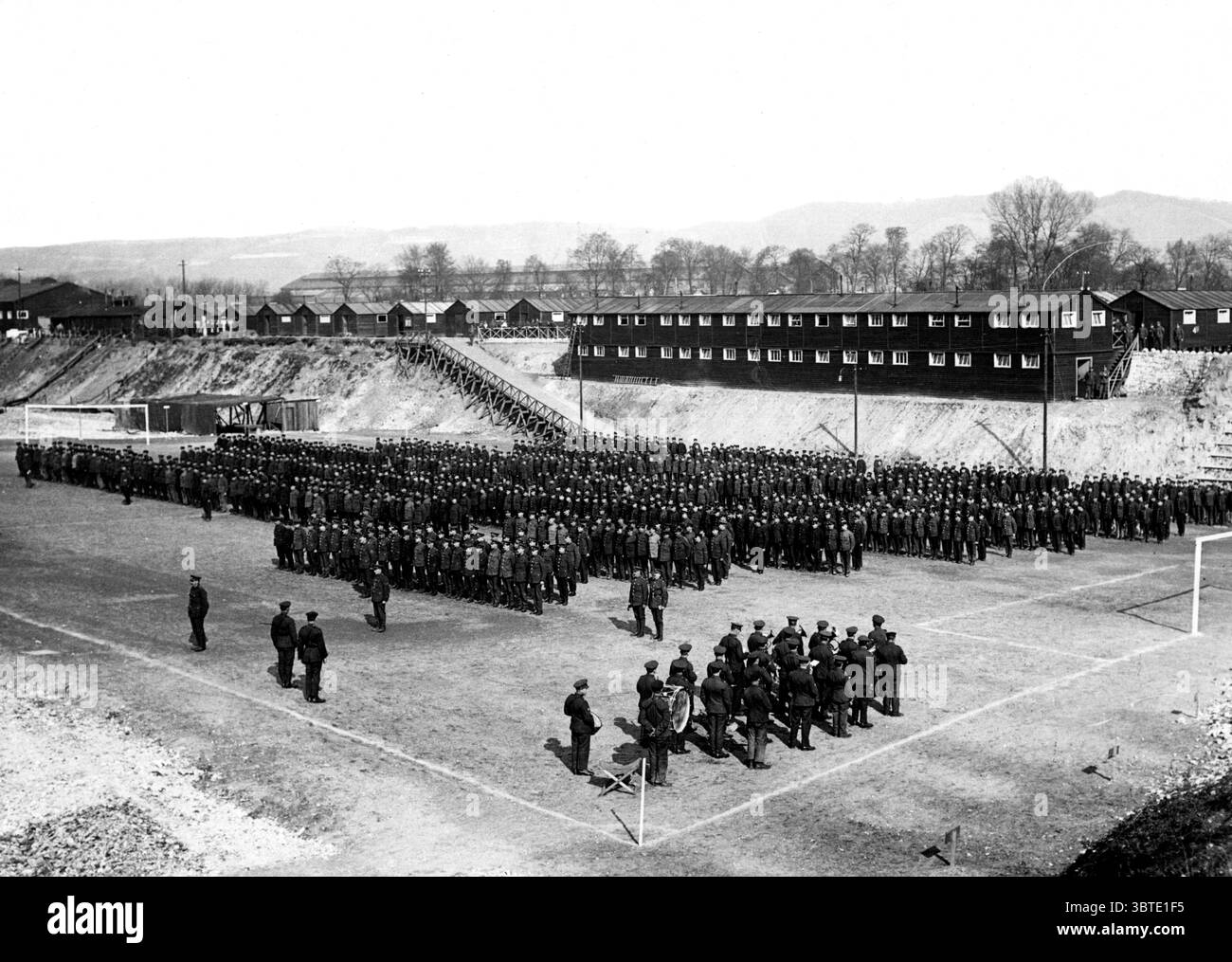 Britische Eisenbahnarbeiten in Frankreich. Tägliche Parade vor der Arbeit. Stockfoto