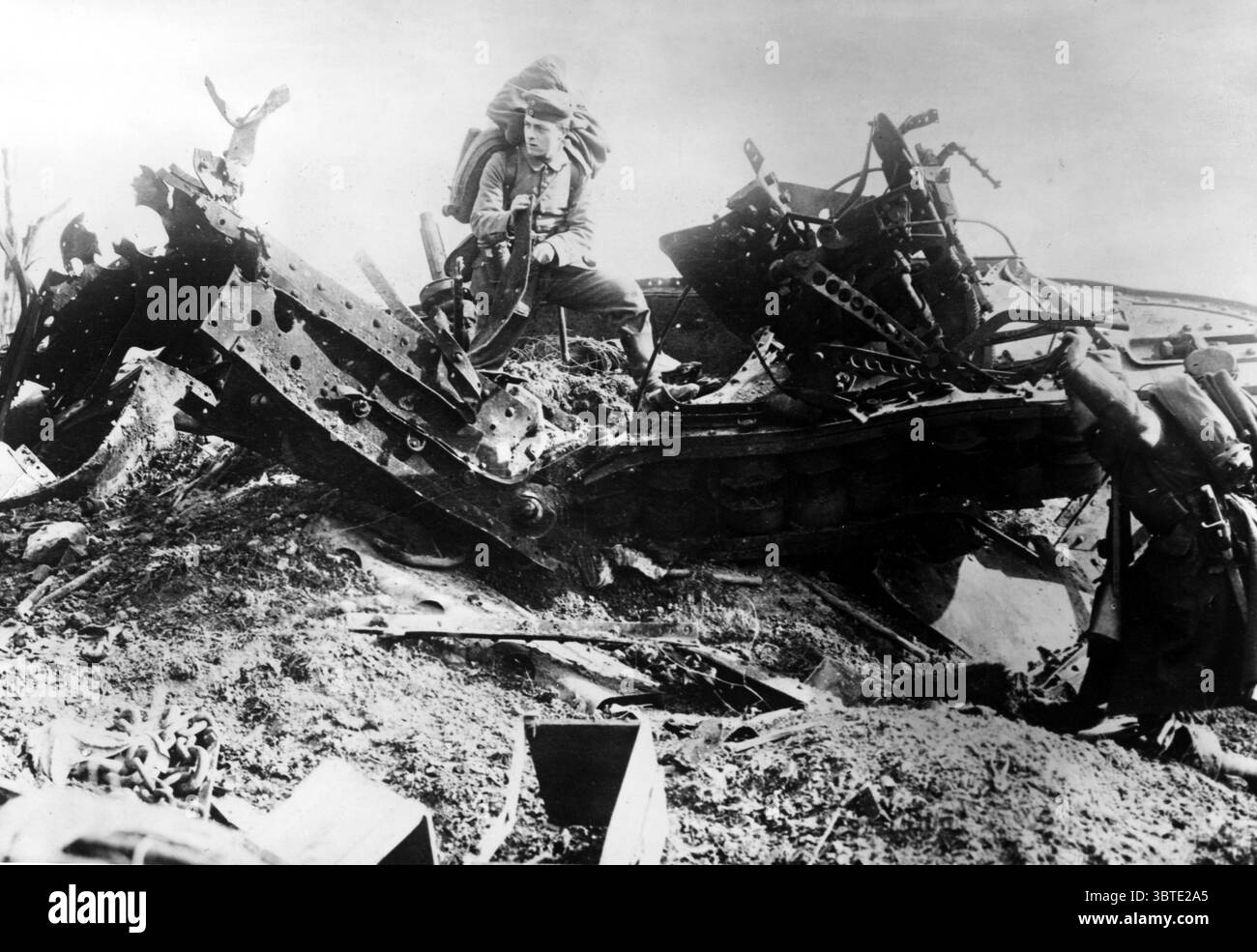 Ein zerstörter britischer Panzer Stockfoto