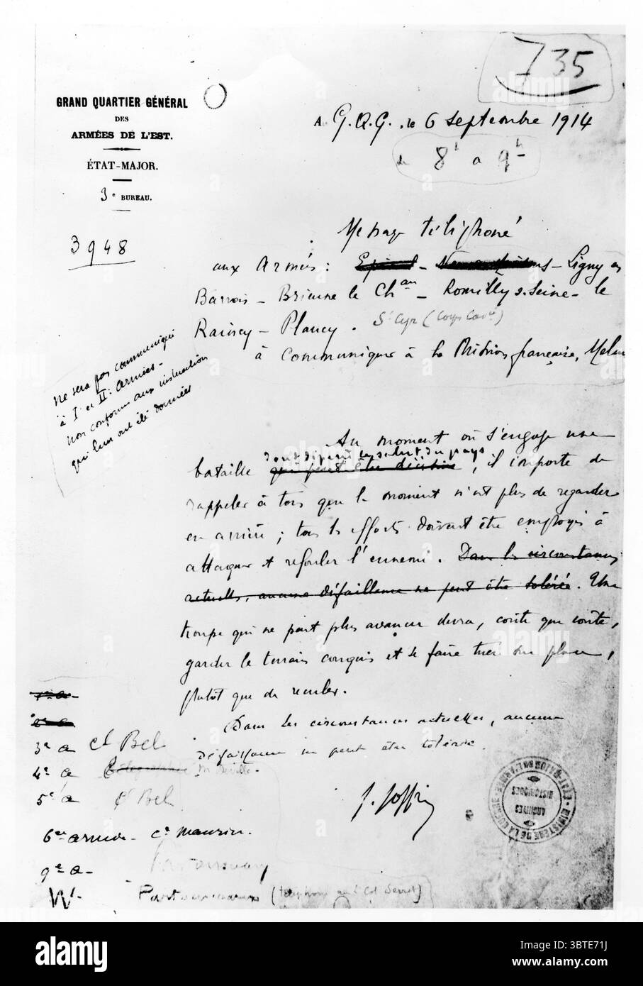 Bericht über den Tagesangriff auf die Marne 1914 Stockfoto