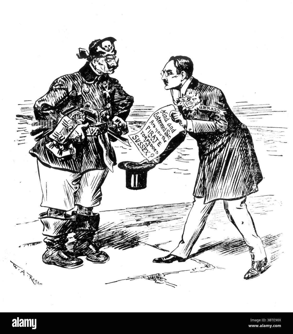 "Gütiger und geschätzter Herr, sind Sie der Pirate, der die Sussex torpediert hat? ' Stockfoto