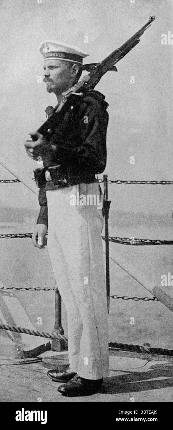 Erster Weltkrieg Deutscher Marineschützer der kaiserlichen deutschen Marine. 1914 *** Lokale Unterschrift *** Kaiserliche Marine Kaiserliche Marine Kaiserliche Marine Stockfoto