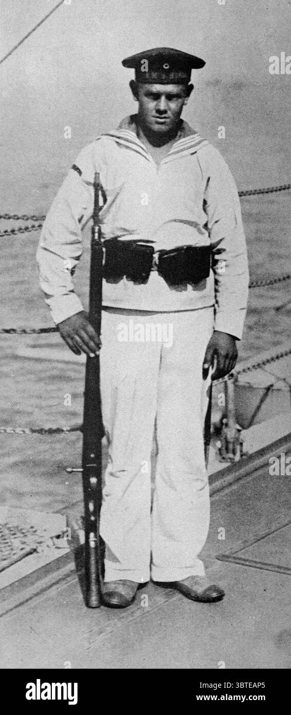 Deutsche Kaiserliche Marine . Ein bewaffneter deutscher Seemann der kaiserlichen deutschen Marine. Jacke. 1914 Stockfoto