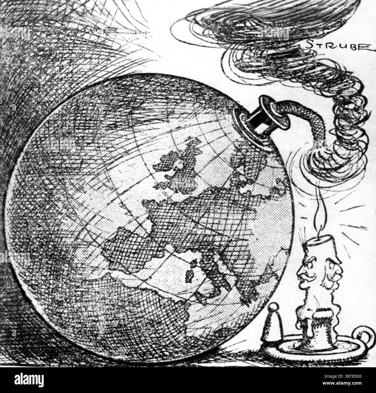 Erster Weltkrieg die Weltbombe : satirische Karikatur während des Ersten Weltkriegs 1914 Stockfoto