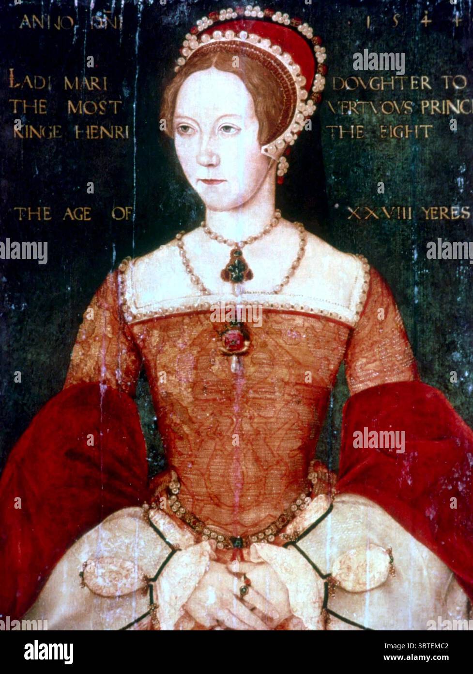 Mary Tudor Königin Maria I. von England (18. Februar 1516 – 17. November 1558), auch bekannt als Mary Tudor, war vom 6. Juli 1553 (de facto) oder 19. Juli 1553 (de jure) bis zu ihrem Tod Königin von England und Königin von Irland Stockfoto