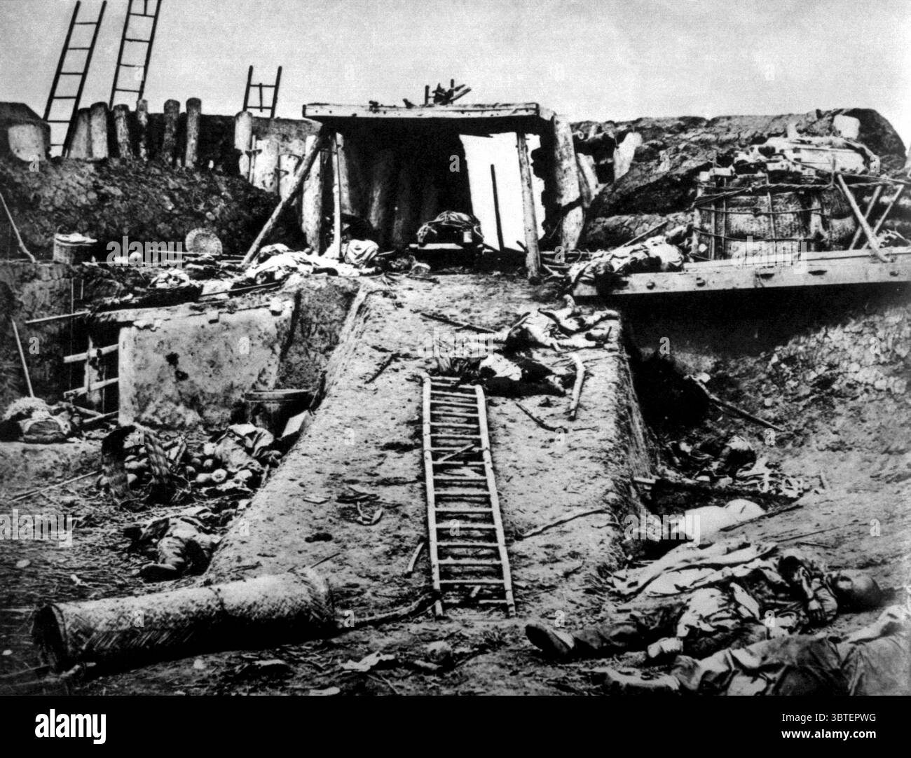 Der Opiumkrieg 1856-1960. Fort Taku nach der Eroberung durch die Briten und Franzosen am 20. Mai 1858 Stockfoto