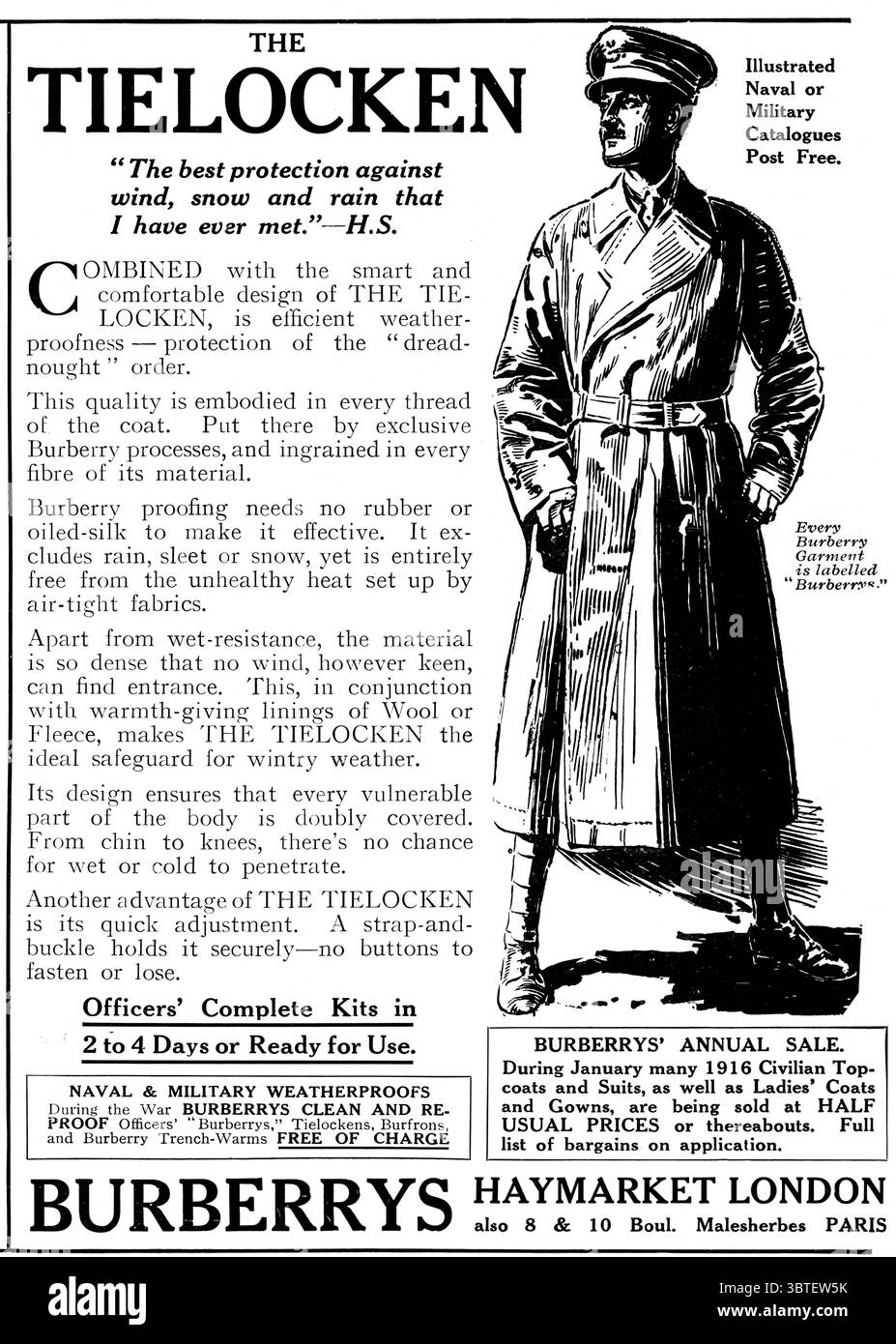 Werbung für Burberry Tielocken Regenmantel 1917 Stockfoto