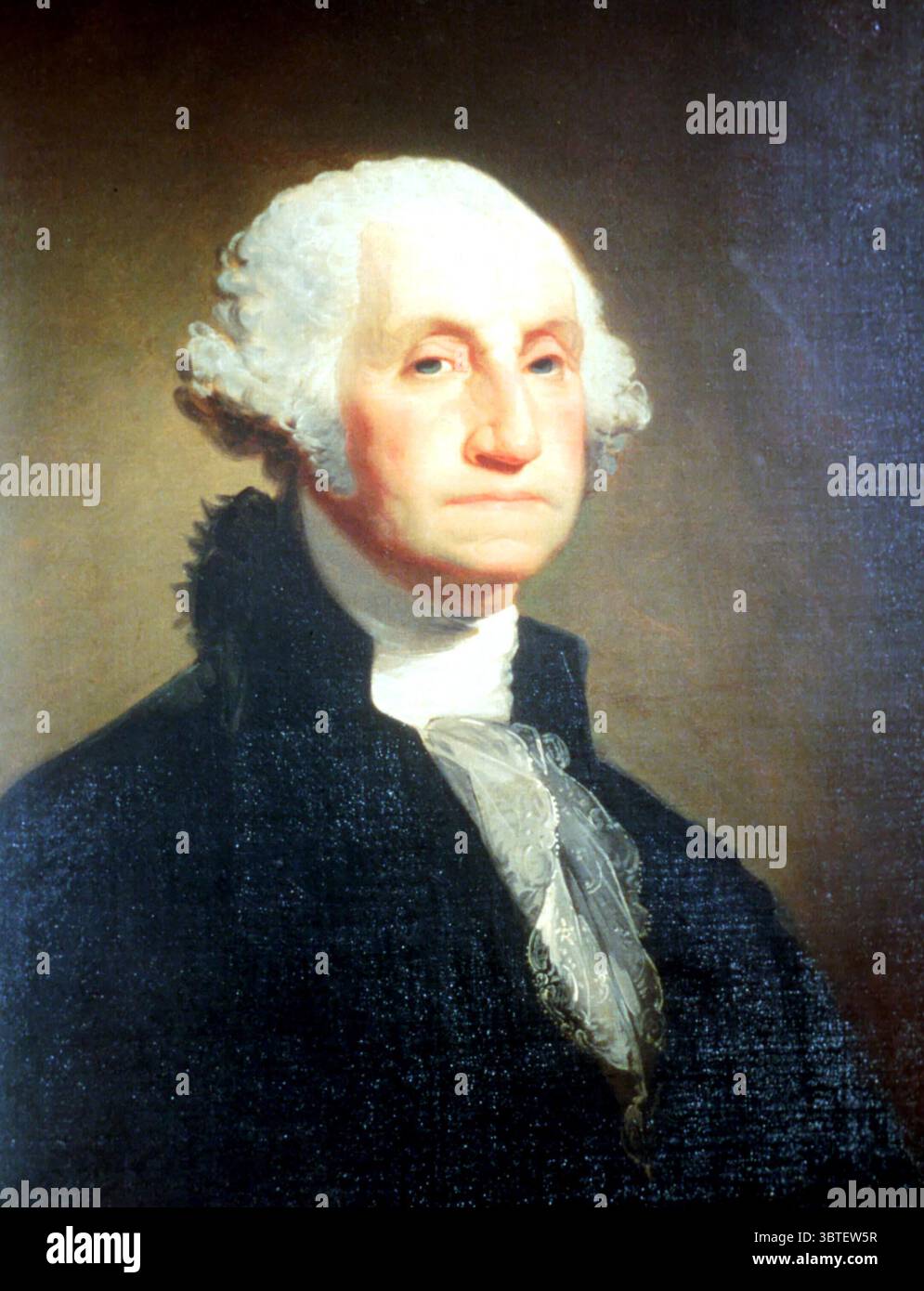 George Washington . Washington, George (der Vater der Vereinigten Staaten) US-General und Politiker; führte Virginia-Milizen im Französisch- und Indianerkrieg 1754, 1755–1758; Mitglied des House of Burgesses 1759–1774; Delegierter von Virginia im Kontinentalkongress 1774–1775; Oberbefehlshaber der Kontinentalarmee während der Amerikanischen Revolution 1775–1783; zwang britische Truppen, Boston 1776 zu evakuieren; nachdem er den Delaware River 1776 überquerte, besiegte Hessianer unter Johann Rall in der Schlacht von Trenton 1776; 1777 besiegte die britischen Truppen von Charles Cornwallis in der Schlacht von Princeton und festigte die amerikanische Kontrolle über New Jersey Stockfoto