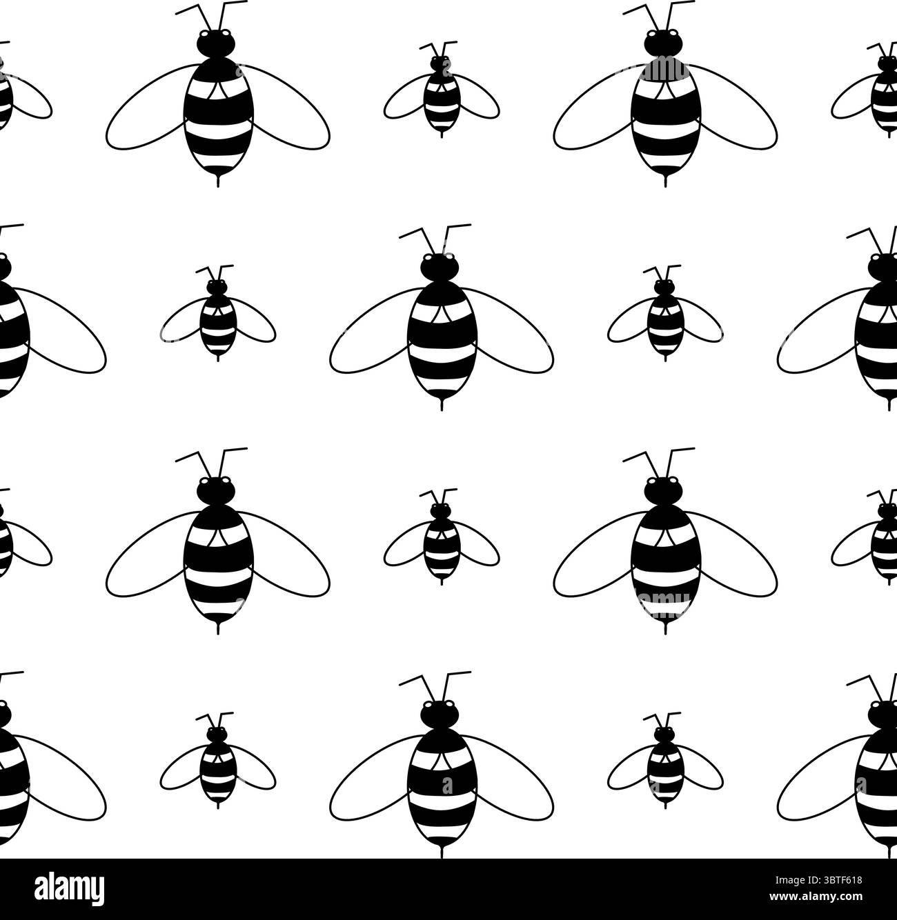 Nahtloses Bienenmuster. Vektorgrafik-Strichdarstellung. Poster mit Insektenmuster, Einladung, Weihnachtsbanner, Postkarte. Für Paket, Urlaubsgestaltung, fabri Stock Vektor