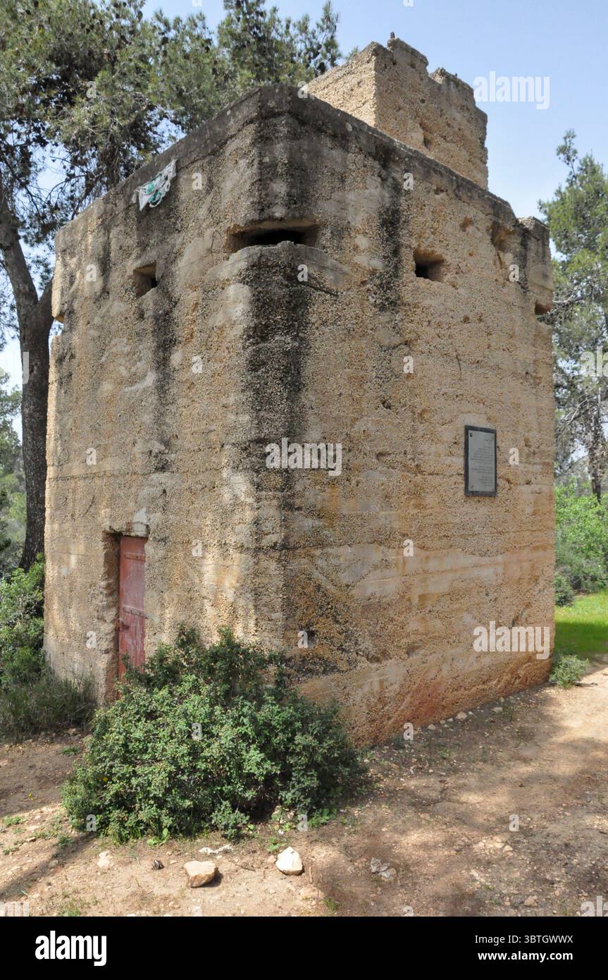 Gedenkstätte für die Verteidiger des Kibbuz Kiryat Anavim in den Judäischen Hügeln Israels. Im arabisch-israelischen Krieg 1948 wurde das 4. Bataillon der Palmach (Har Stockfoto
