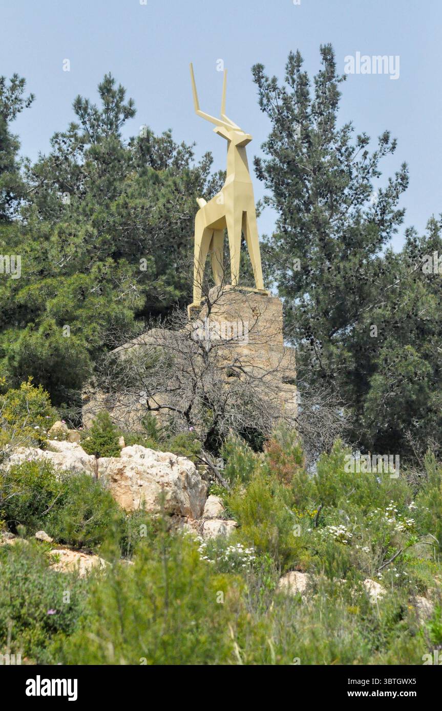 Gedenkstätte für die Verteidiger des Kibbuz Kiryat Anavim in den Judäischen Hügeln Israels. Im arabisch-israelischen Krieg 1948 wurde das 4. Bataillon der Palmach (Har Stockfoto