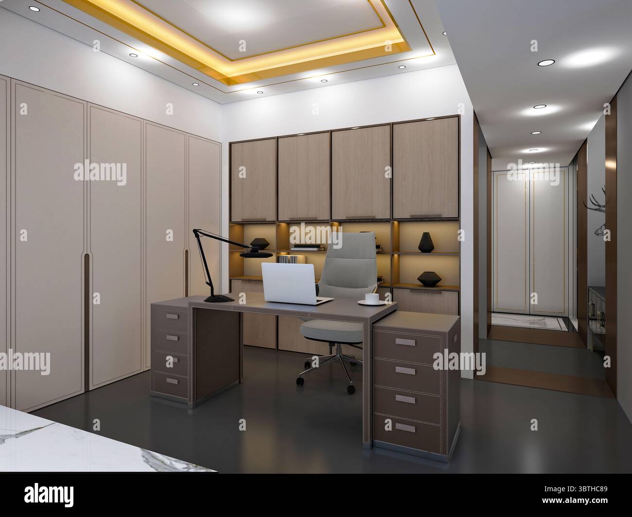 3D-Rendern, Heimbüro, Remote-Arbeiten Stockfoto