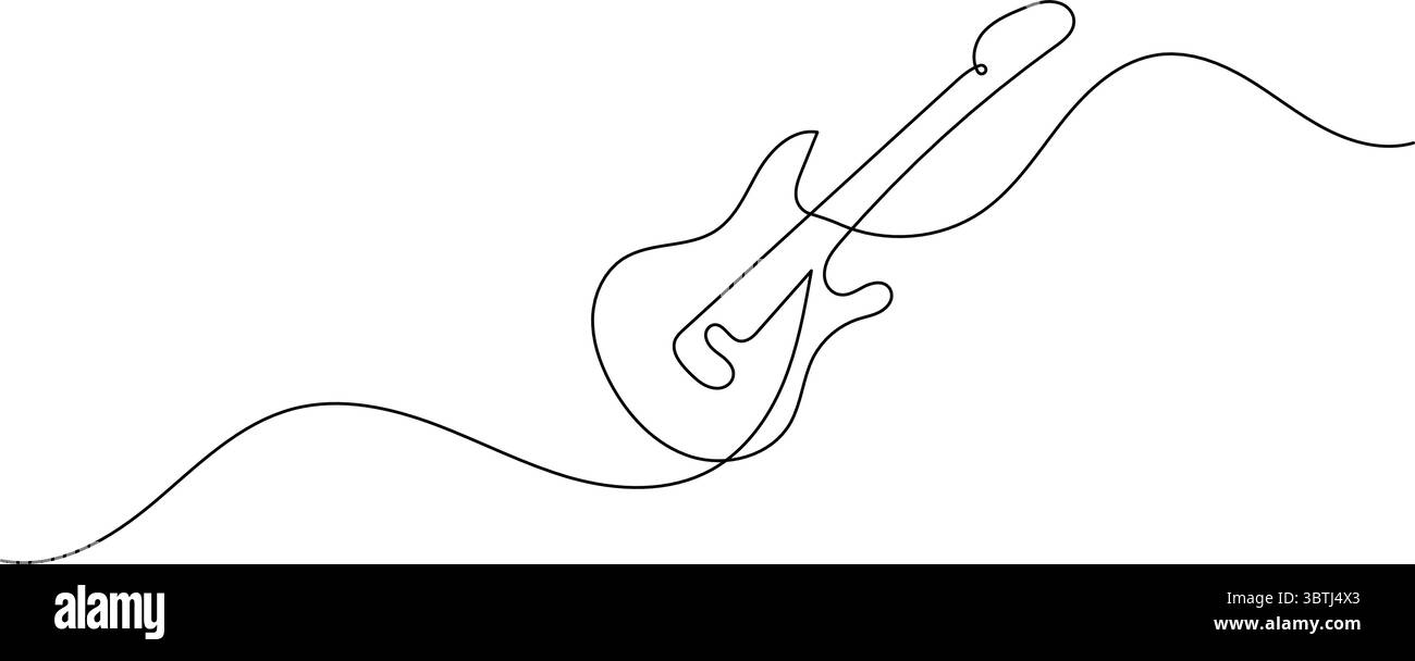 Durchgehende einzeilige Gitarrenzeichnung Vektor einfache Umrisse Musikinstrument minimalistischer Stil Stock Vektor
