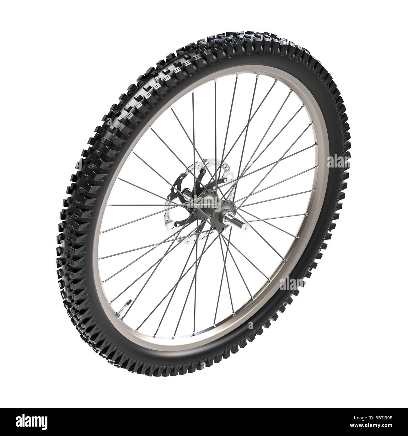 Fahrradrad mit Scheibenbremssystem 3d isoliert Stockfoto