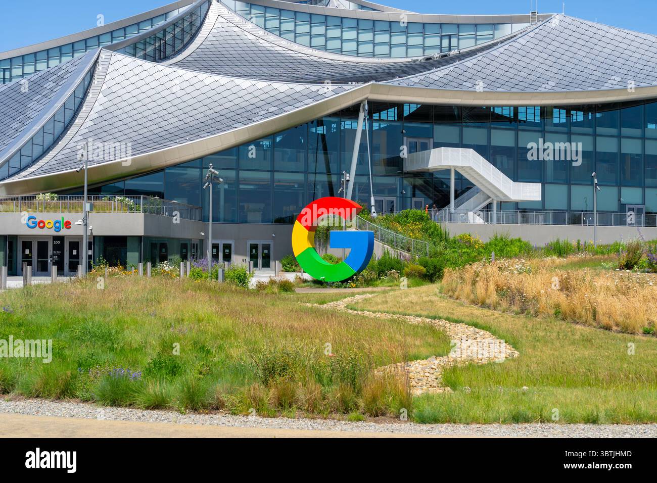 Außenansicht des Google Bay View Firmengeländes in Mountain View, Kalifornien, USA Stockfoto