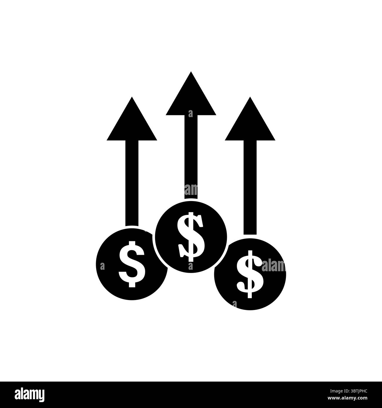 Symbol für Geldwachstum. Pfeile für Dollarmünzen. Finanzieller Erfolgsvektor. Symbol für Marktwachstum Stock Vektor
