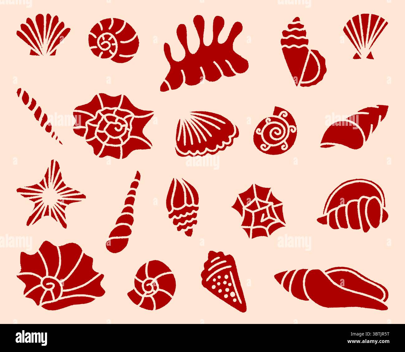 Handgezeichnete Vektor-Illustration von Muscheln und Seesternen, Muschelkollektion, Sommer Reise Marine Kit. Unterwasser-Muschelset, Doodle Outline Stock Vektor