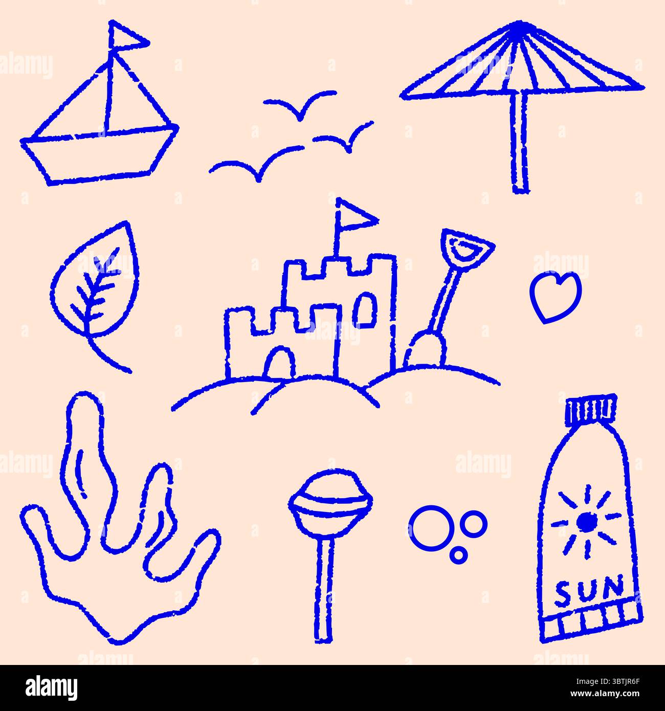 Sommer Strand Elemente in Doodle Stil Vektor Illustration, Sommer Urlaub Elemente, nette Urlaub Illustration Set, Doodle Linie Symbole Stock Vektor