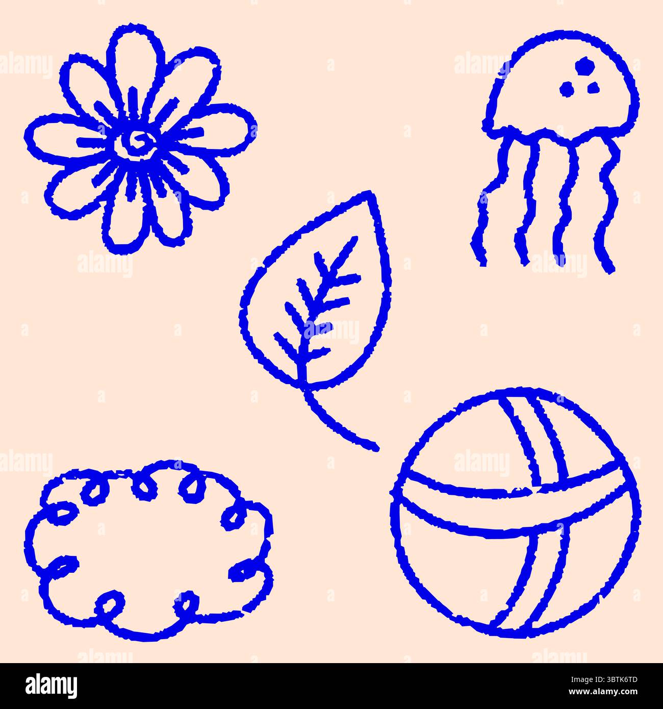 Lustiger Sommer Strand Vektor Set mit handgezeichneten Sommer Kritzelsymbolen, Buntstifte und Kreideurlaubselemente Stock Vektor