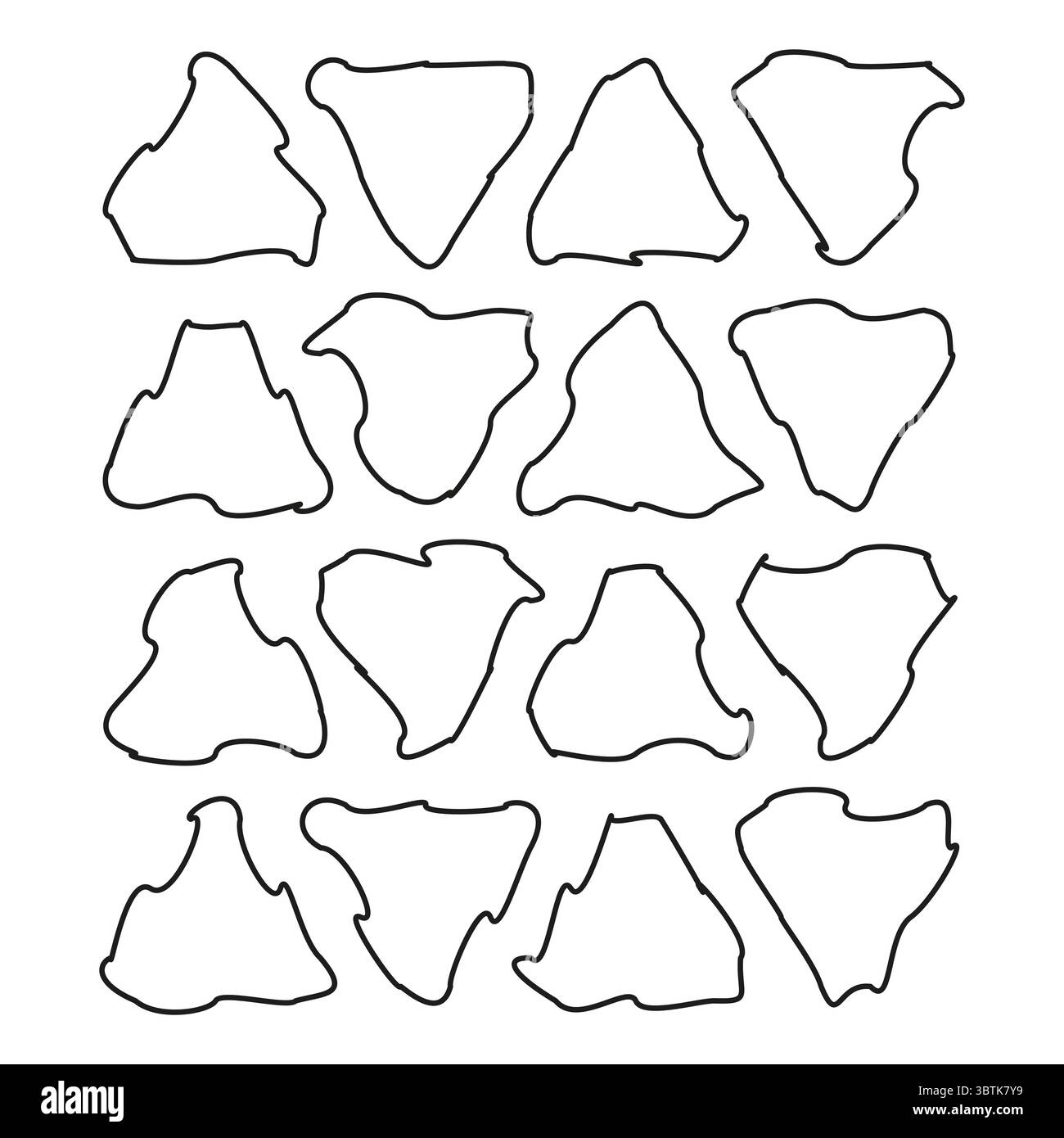Abstrakte Konturformen. Geometrische Umrisselemente. Zufallsvektorformulare. Grafik mit unregelmäßigem Muster. Stock Vektor