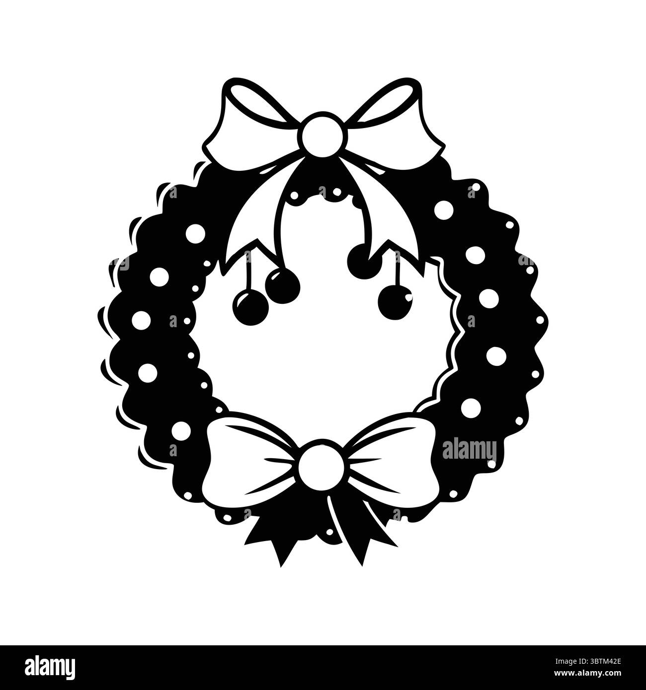 „Schwarzer Weihnachtskranz mit Schleifen und dekorativen Elementen“ Stock Vektor