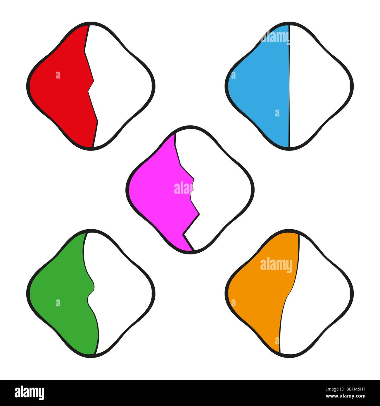 Flüssige Füllformen. Farbenfrohe abstrakte Elemente. Geometrische moderne Formen. Abgerundete quadratische Grafik. Stock Vektor