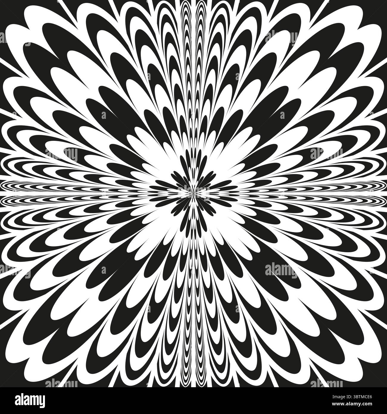 Abstraktes Radialmuster. Platzierendes Sternendesign. Optischer Illusionsvektor. Geometrischer hypnotischer Hintergrund. Stock Vektor