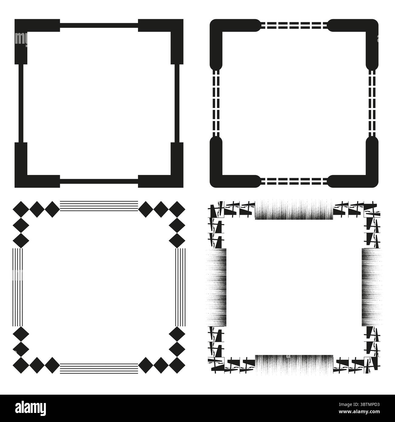 Kollektion mit quadratischem Rahmen. Geometrischer Begrenzungsvektor. Dekorative Eckelemente. Minimalistisches Ornament-Set. Stock Vektor