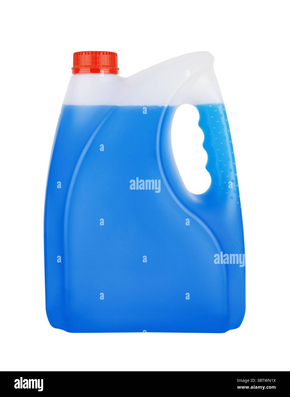 Flasche mit Frostschutzmittel Reinigungsflüssigkeit auf weißem Hintergrund Stockfoto