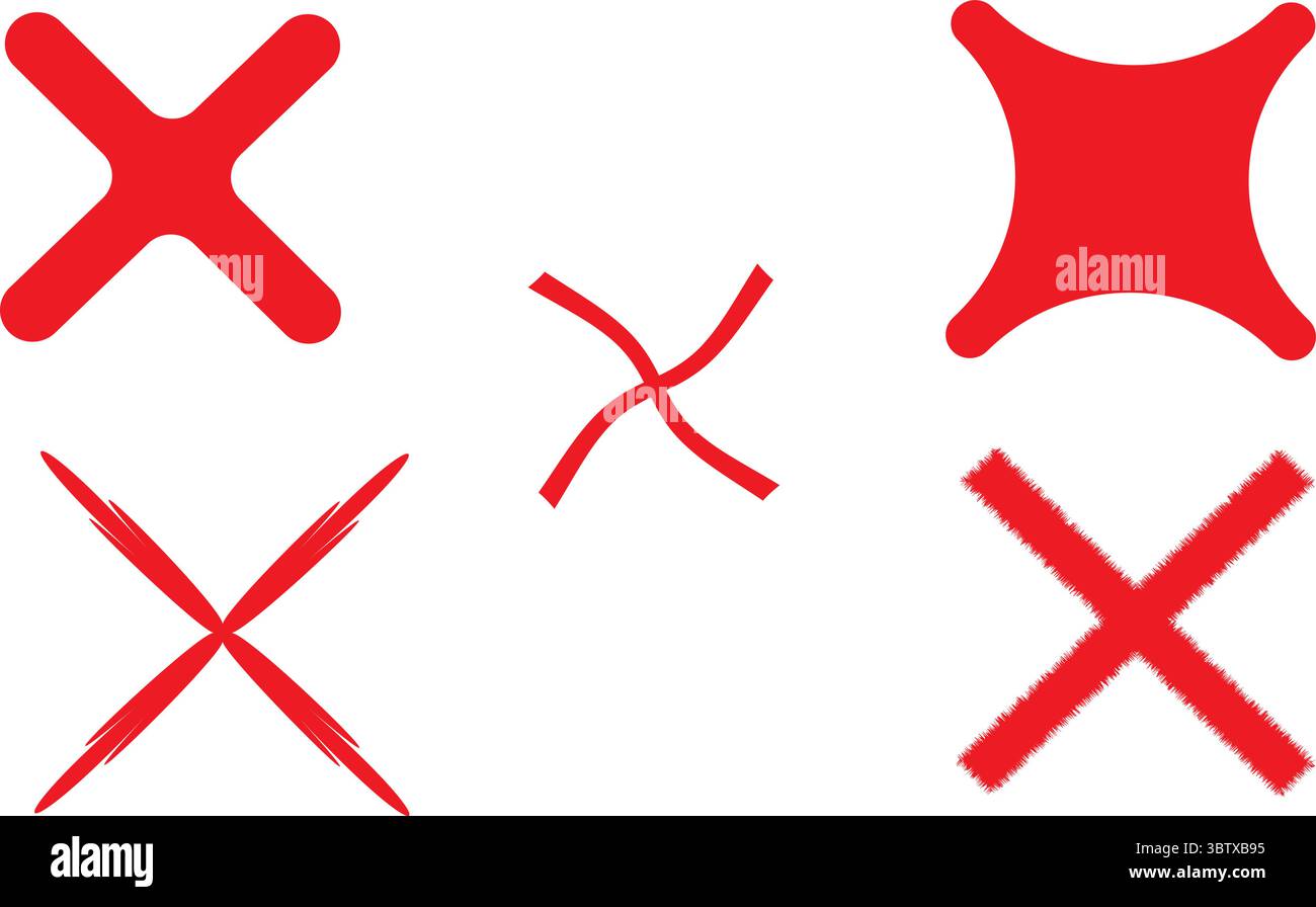 Minimalistisches rotes Kreuz-Symbol-Set mit geometrischer dünner Linie und gefülltem Stil für Schnittstellendesign Stock Vektor