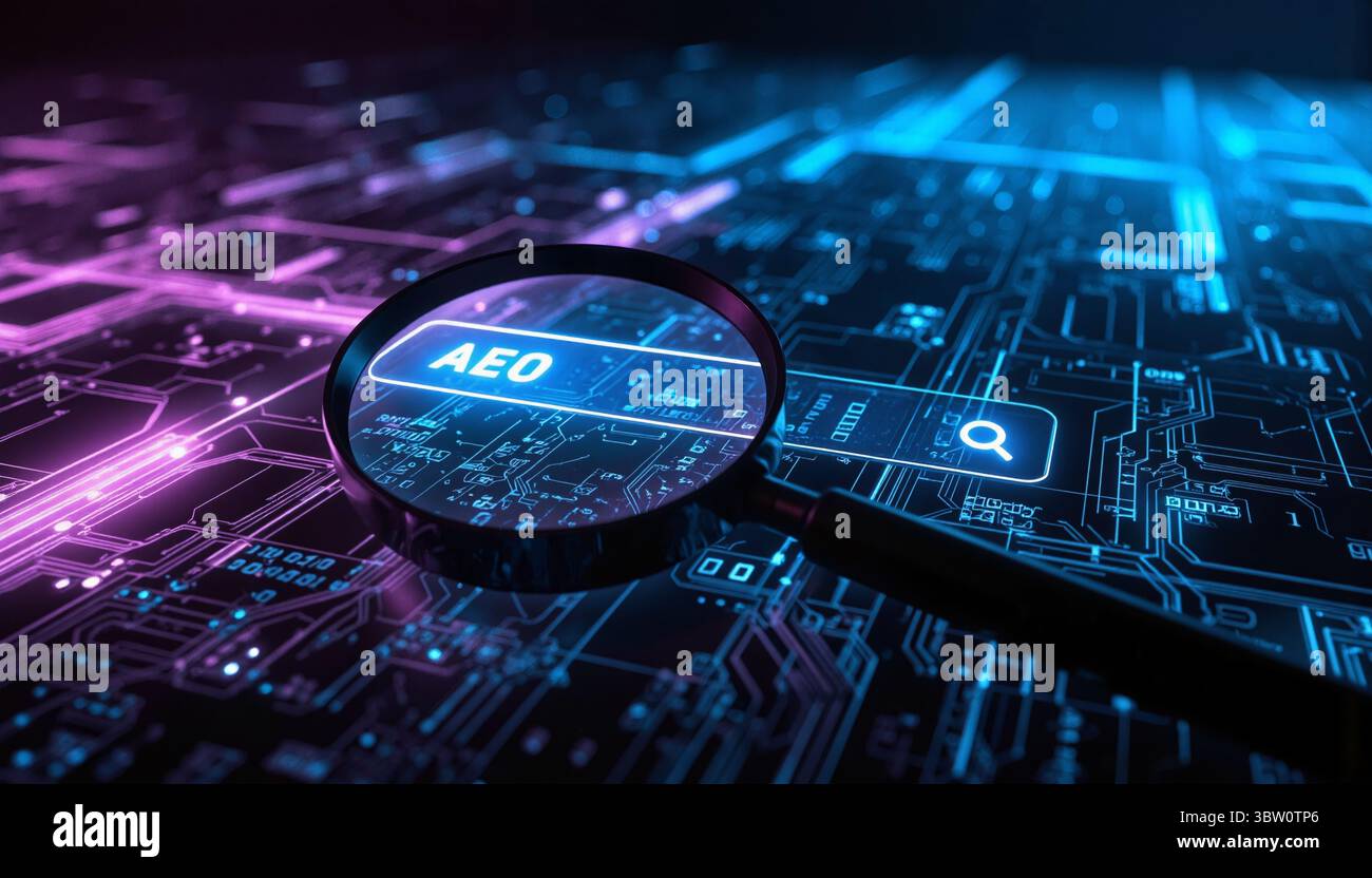 Answer Engine Optimization, AEO, KI Künstliche Intelligenz Marketing Machine Learning Technology, Suchmaschine, Ranking Stockfoto