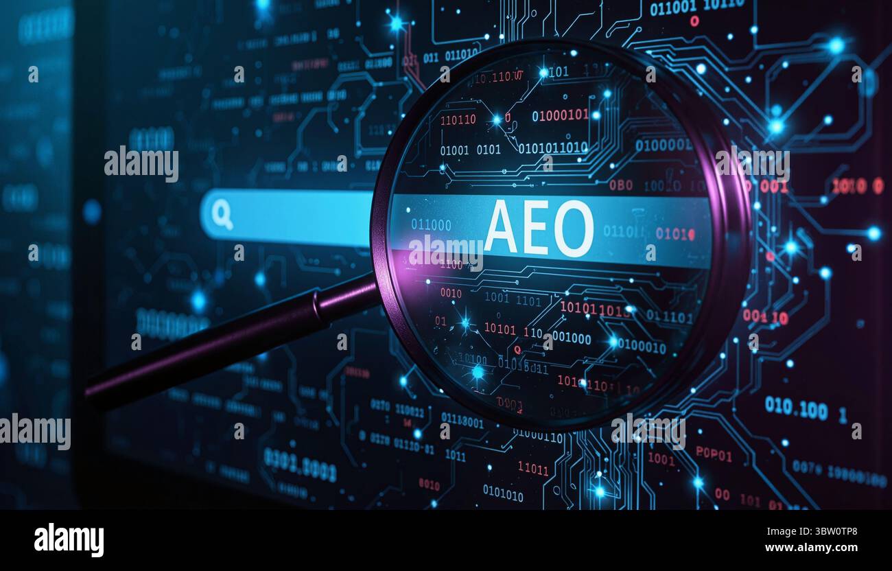 Answer Engine Optimization, AEO, KI Künstliche Intelligenz Marketing Machine Learning Technology, Suchmaschine, Ranking Stockfoto