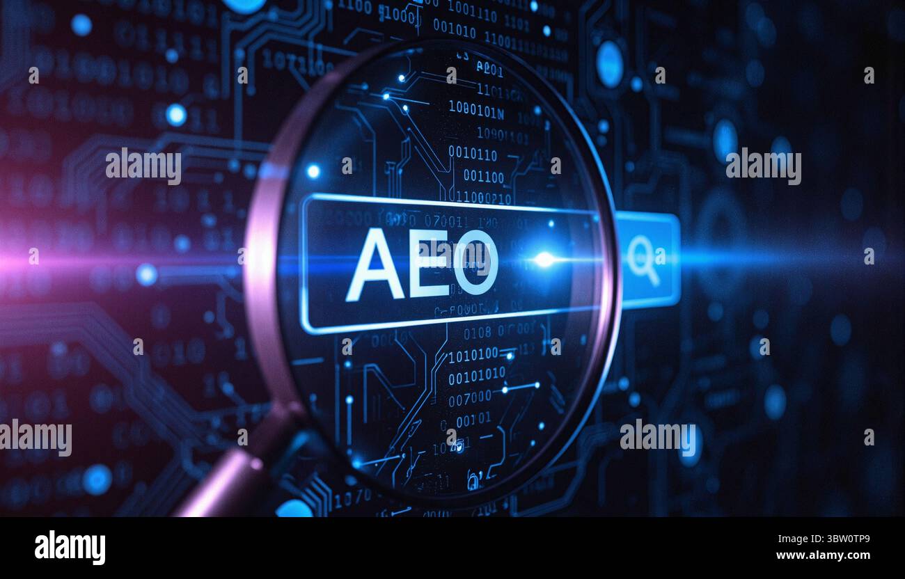 Answer Engine Optimization, AEO, KI Künstliche Intelligenz Marketing Machine Learning Technology, Suchmaschine, Ranking Stockfoto