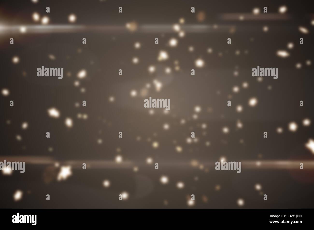 Leuchtende Partikel und Streifen verstreuen sich in digitaler abstrakter Bokeh-Kunst über einen warmen braunen Hintergrund Stockfoto