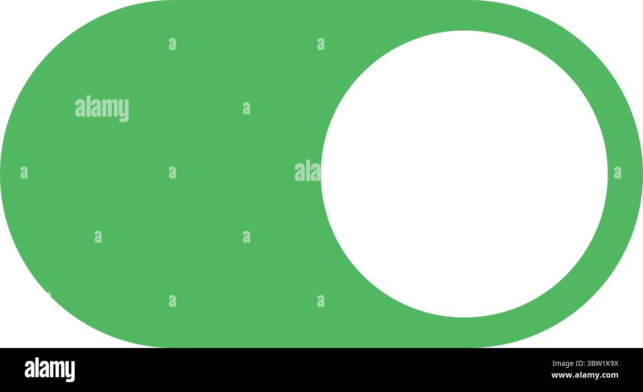 Moderner, flacher grüner Kippschalter im EINGESCHALTETEN Zustand. Editierbarer Vektor für UI-Design, Apps und Webschnittstellen. Stock Vektor