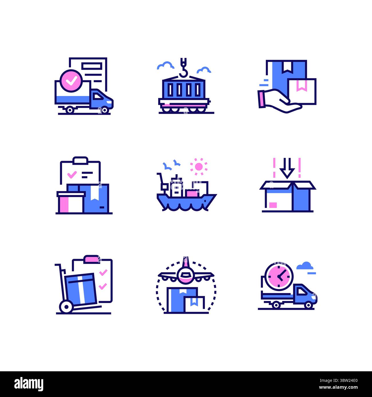 Logistik - bunte Linie Design Stil Symbole gesetzt Stock Vektor