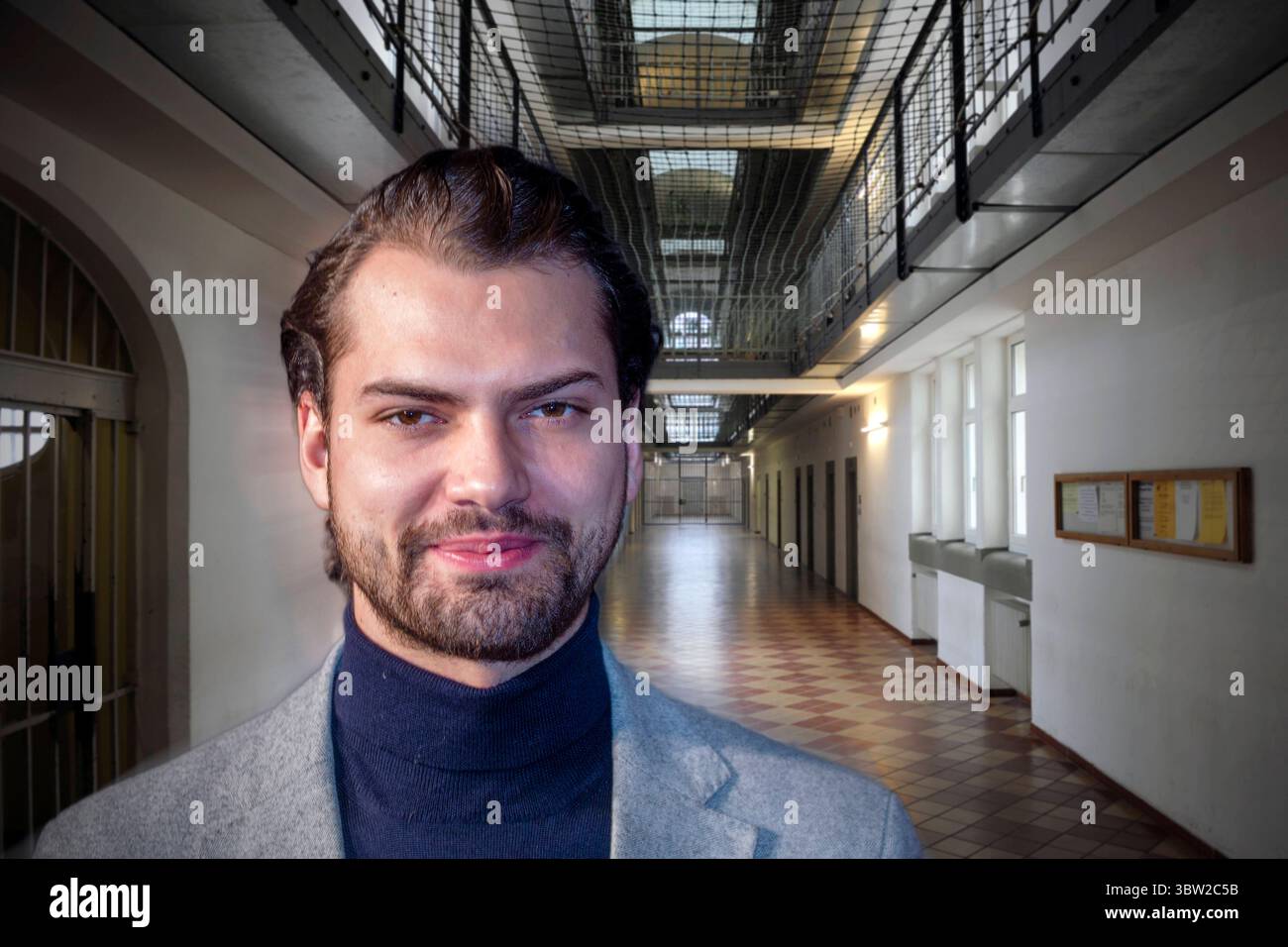 FOTOMONTAGE Jimi Blue Ochsenknecht an Oesterreich ausgeliefert. Der 33-Jaehrige eine Hotelrechnung von knapp 14,000 Euro nicht bezahlt haben. *** FOTOMONTAGE Jimi Blue Ochsenknecht an Österreich ausgeliefert der 33-Jährige zahlte keine Hotelrechnung von fast 14.000 Euro Stockfoto