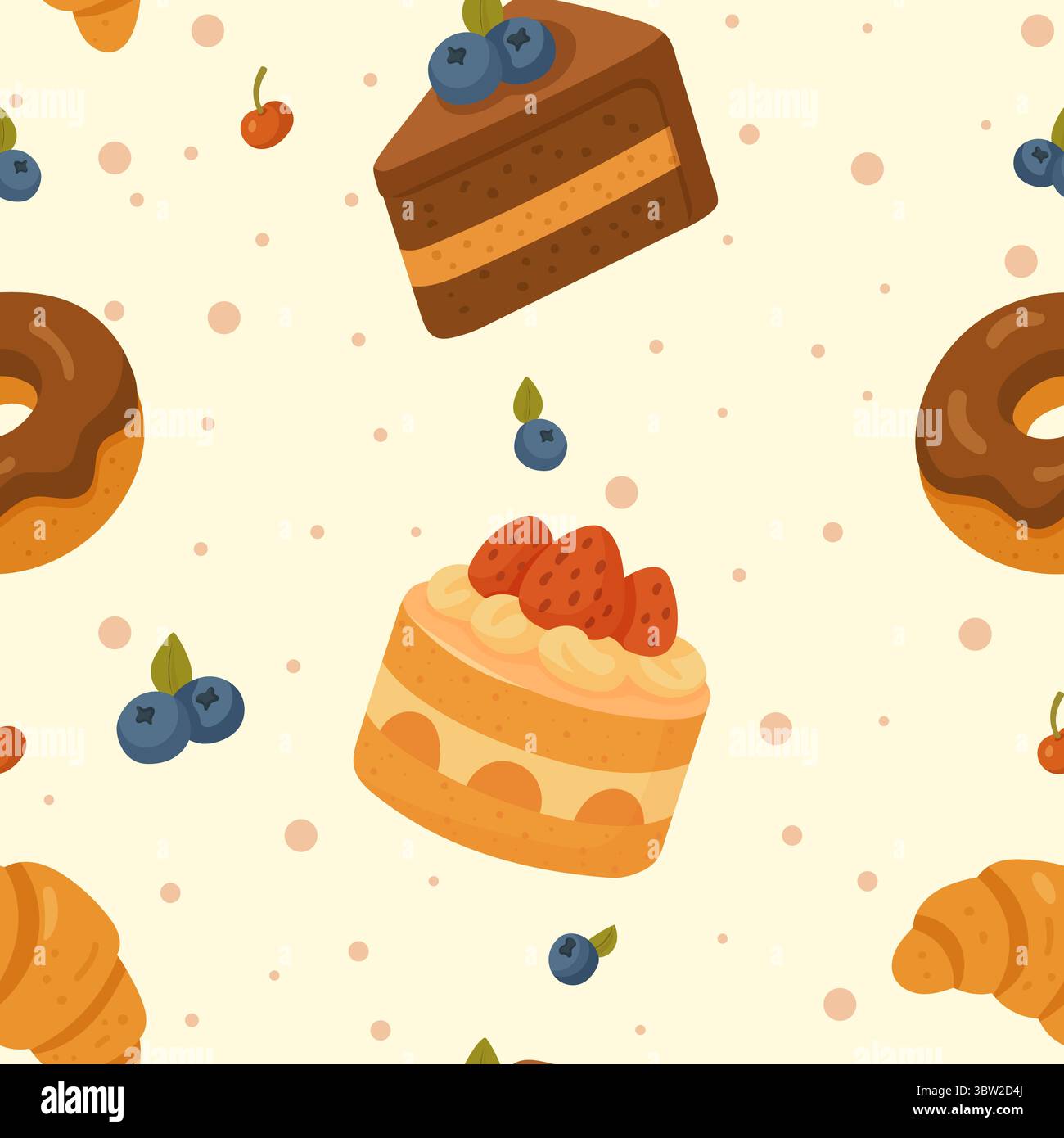 Küchenchef mit nahtlosem Muster und Kuchen im Vintage-Stil Stock Vektor