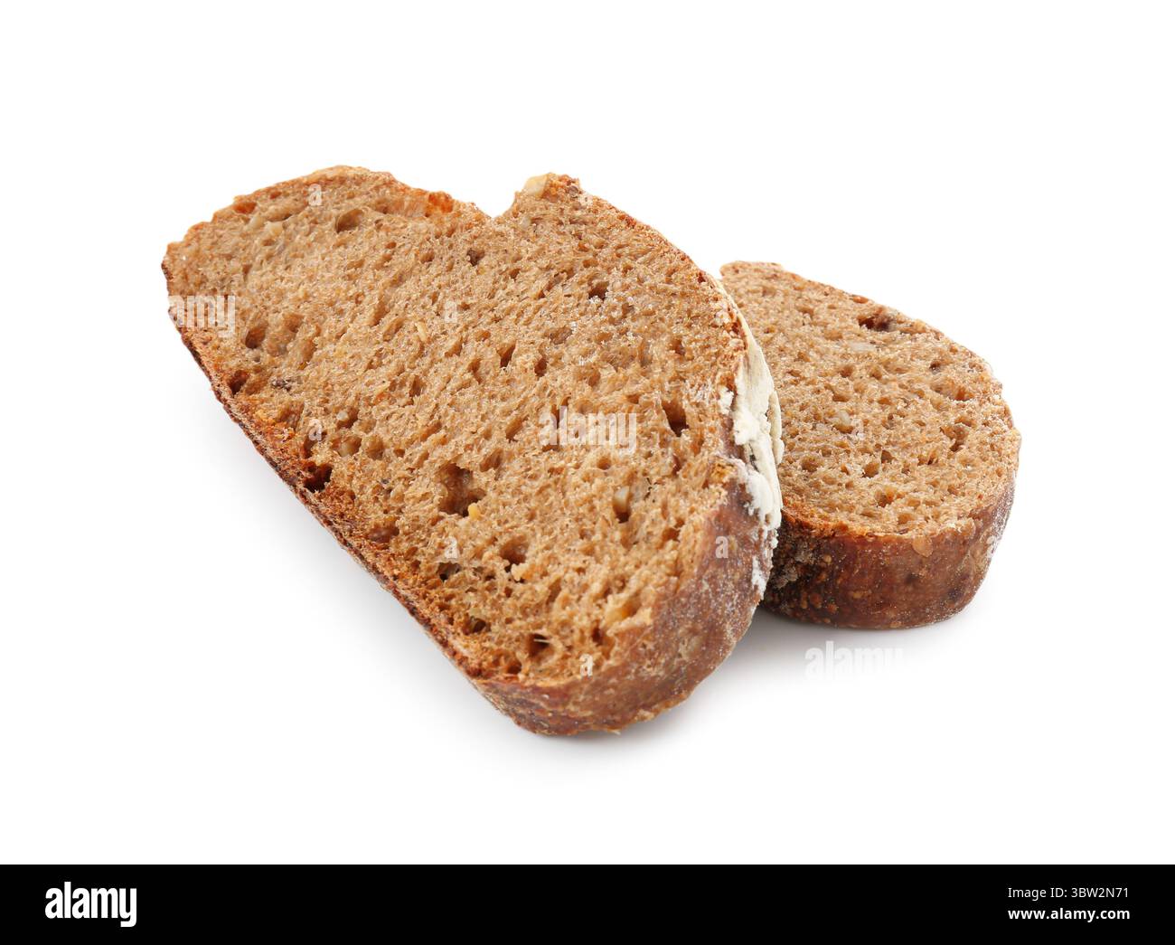 Roggenbrotscheiben isoliert auf weiß Stockfoto
