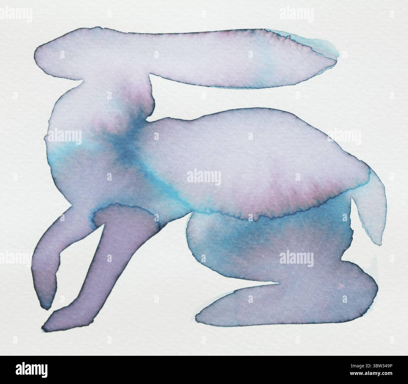 Aquarell Kaninchen Illustration mit weichen Pastellfarben und fließenden Formen Stockfoto