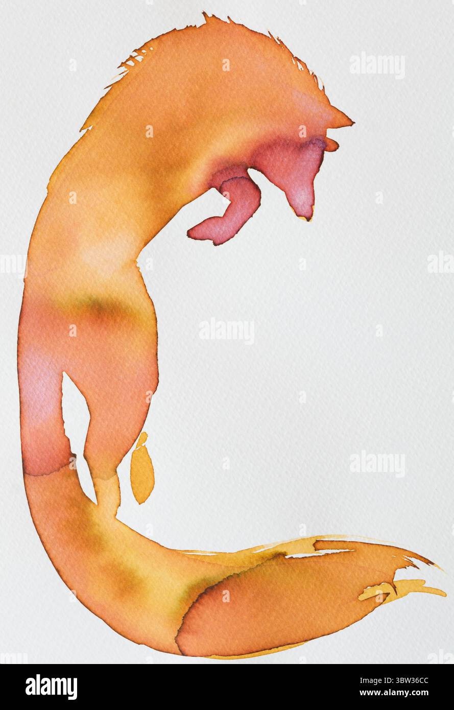 Fox-Silhouette mit orangefarbener Tinte, die dynamische Bewegung in der Kunst zeigt Stockfoto