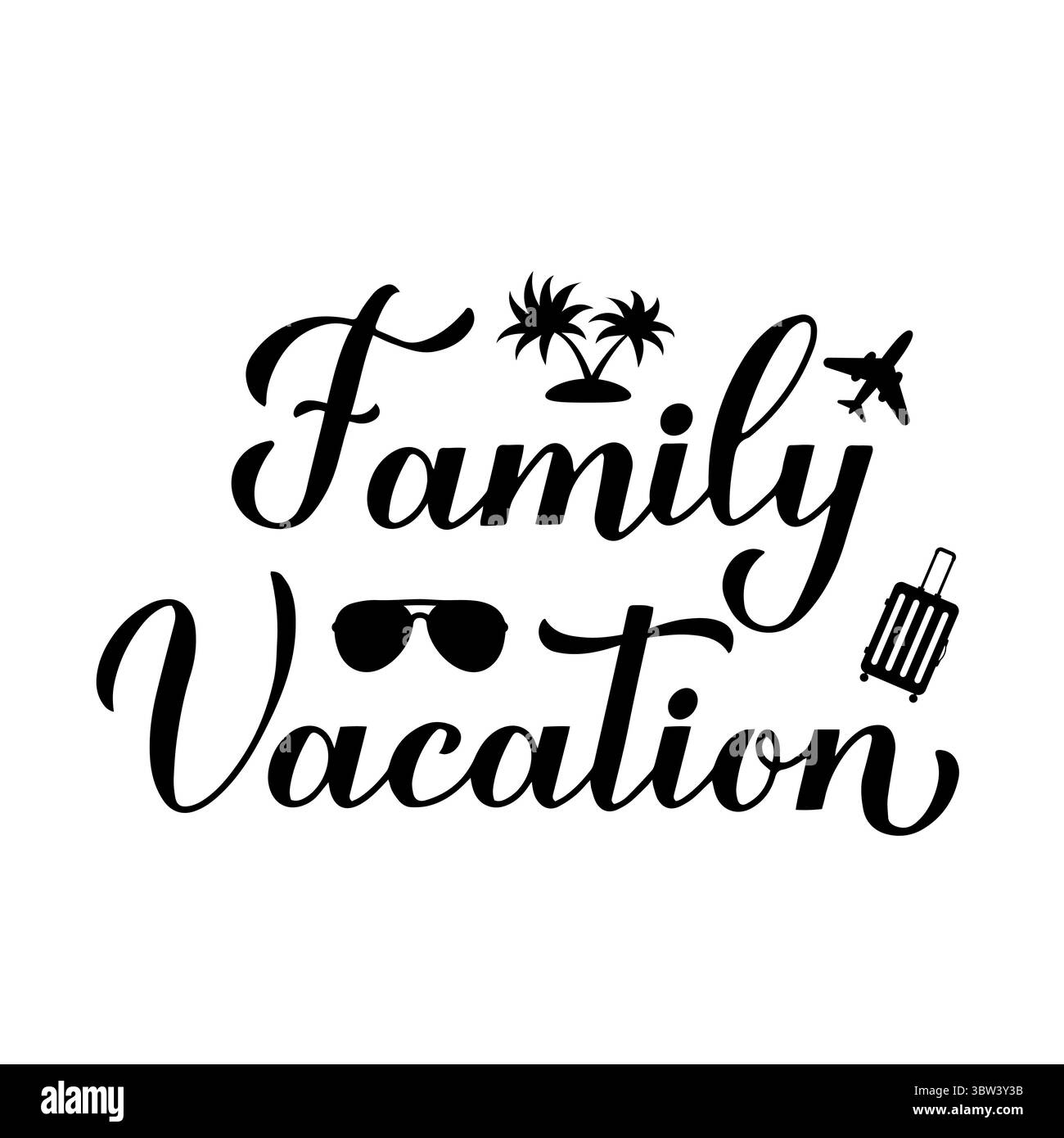 Familienurlaub Kalligraphie Handschrift. Lustiges Sommerzitat. Vektorvorlage für Typografie Poster, Banner, Flyer, Aufkleber, Hemddesign, usw. Stock Vektor