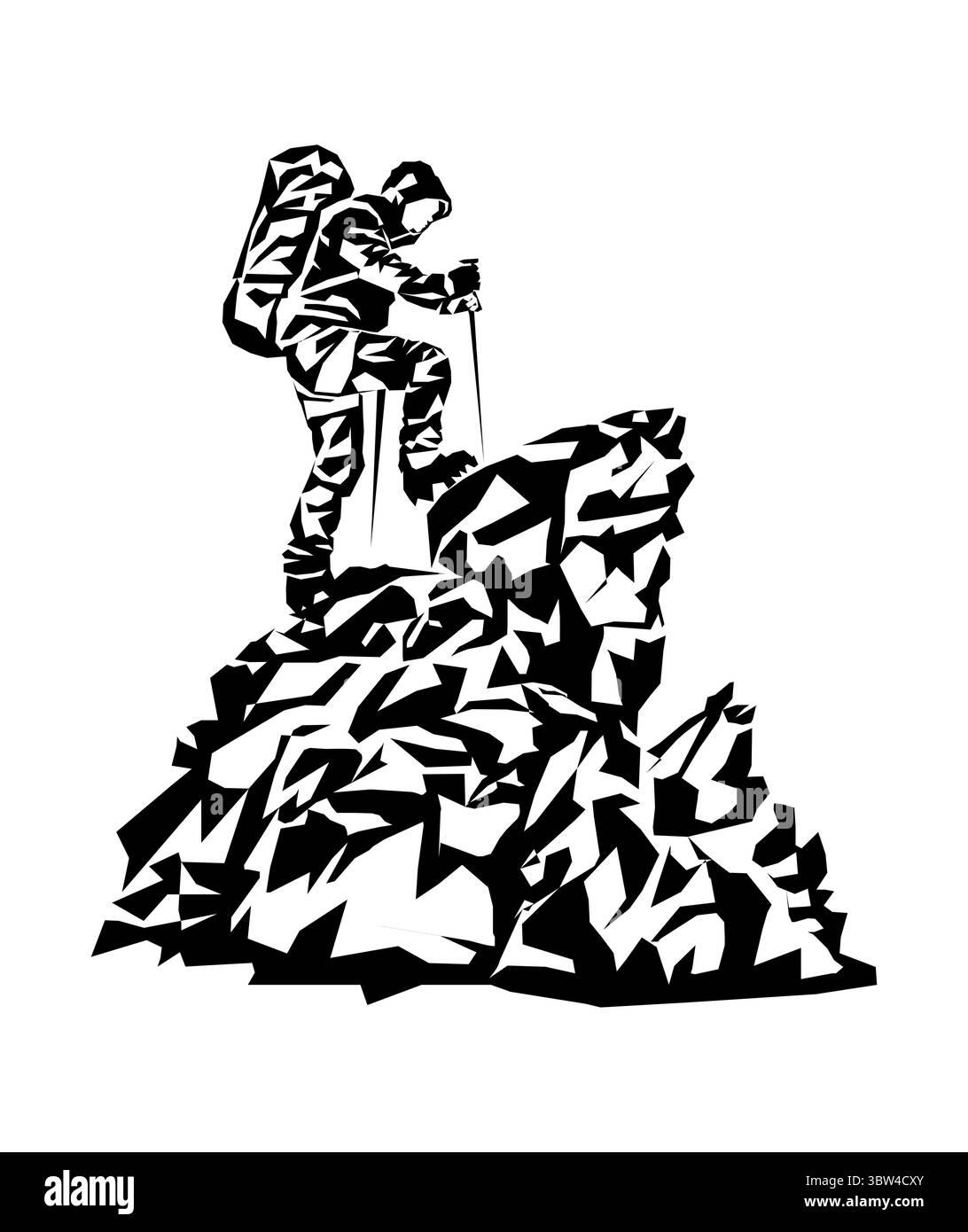 Silhouette eines Mannes auf der Spitze des Bergminimalismus für den Bergtourismus Stock Vektor