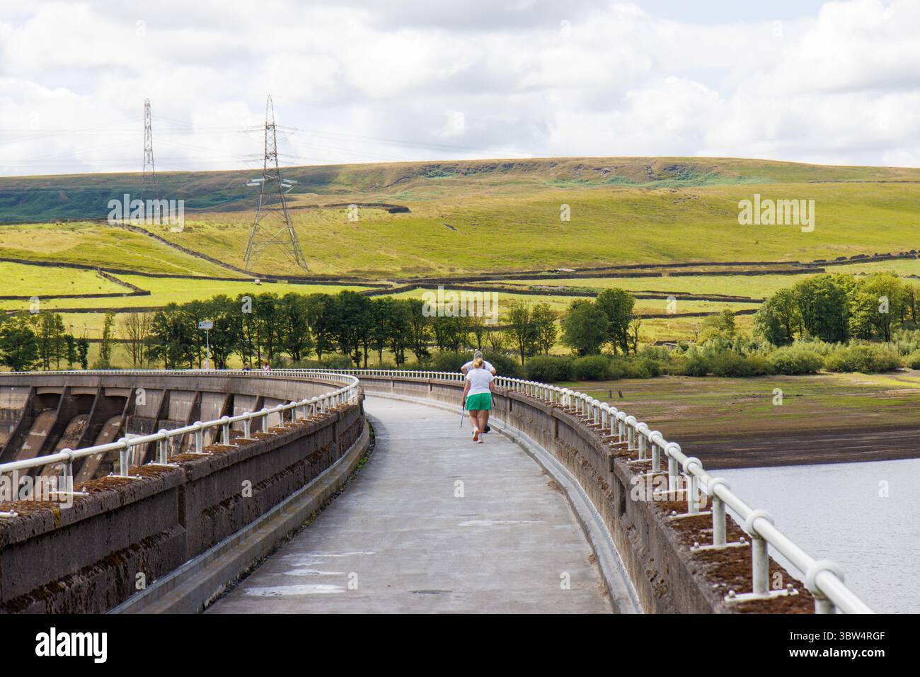 Baitings-Stausee mit niedrigem Wasserstand und einem Schlauchschlauchverbot im Sommer 2025 Stockfoto