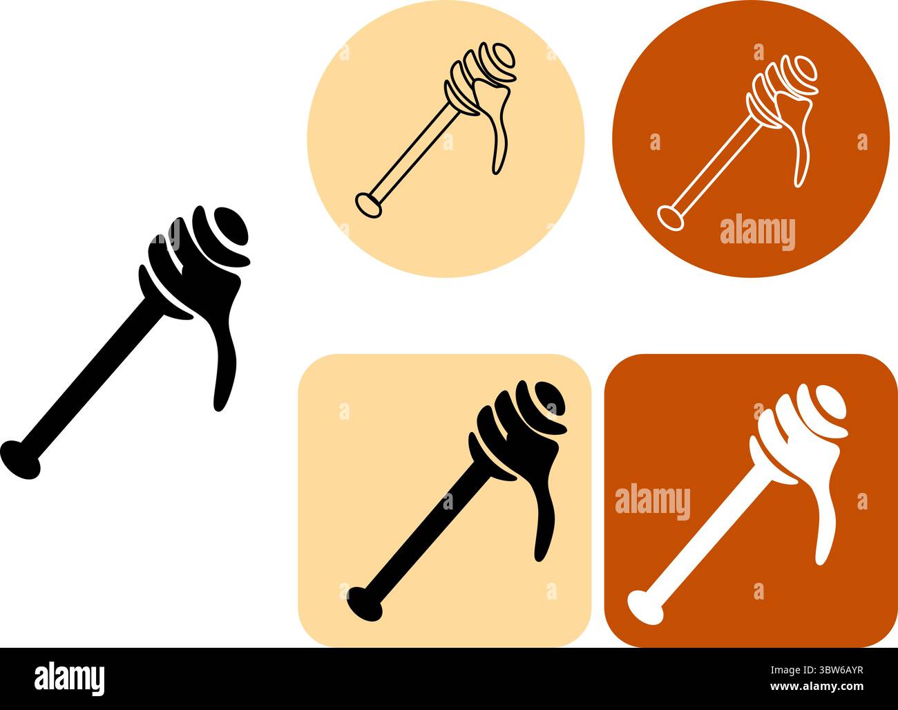 Honigstab-Symbol. Honiglöffel-Logo. Vektorgrafik-Strichdarstellung. Symbol für hölzernen Pendelarm. Piktogramm für flüssiges süßes Dessert. Gesunde natürliche Ernährung Stock Vektor